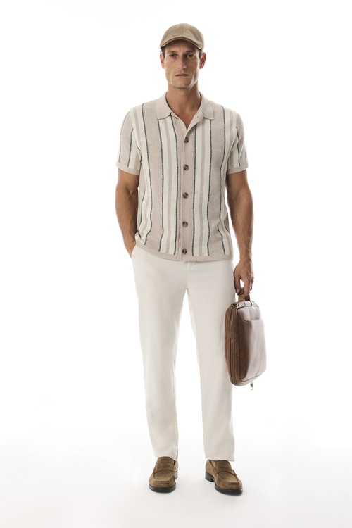  ÇİZGİLİ POLO YAKA KISA KOLLU TRİKO HIRKA