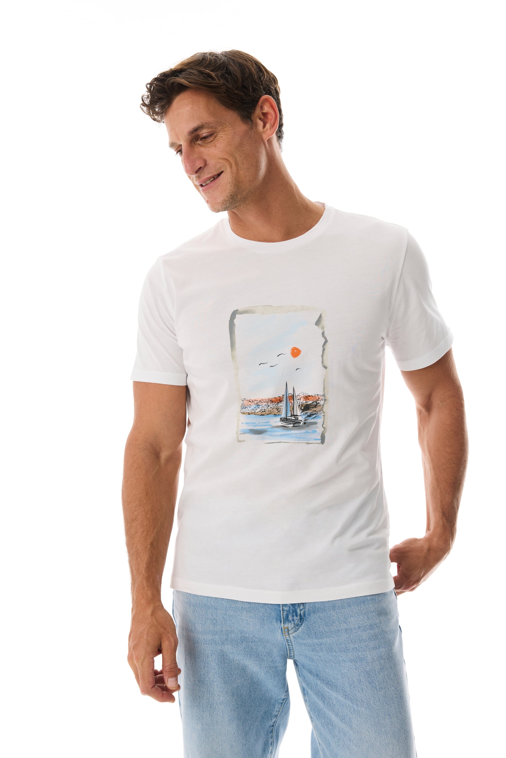 BASKILI BİSİKLET YAKA KISA KOLLU T-SHIRT