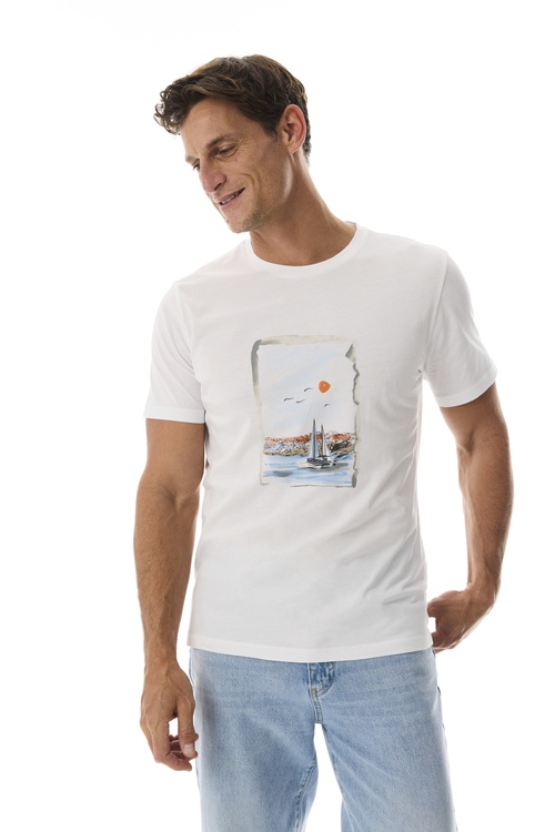  BASKILI BİSİKLET YAKA KISA KOLLU T-SHIRT