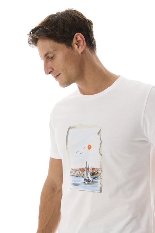  BASKILI BİSİKLET YAKA KISA KOLLU T-SHIRT