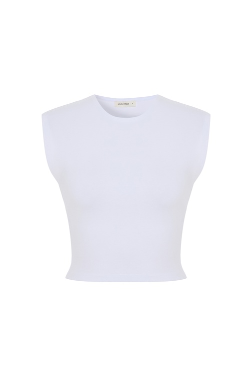  Kadın Beyaz Bisiklet Yaka Crop T-Shirt