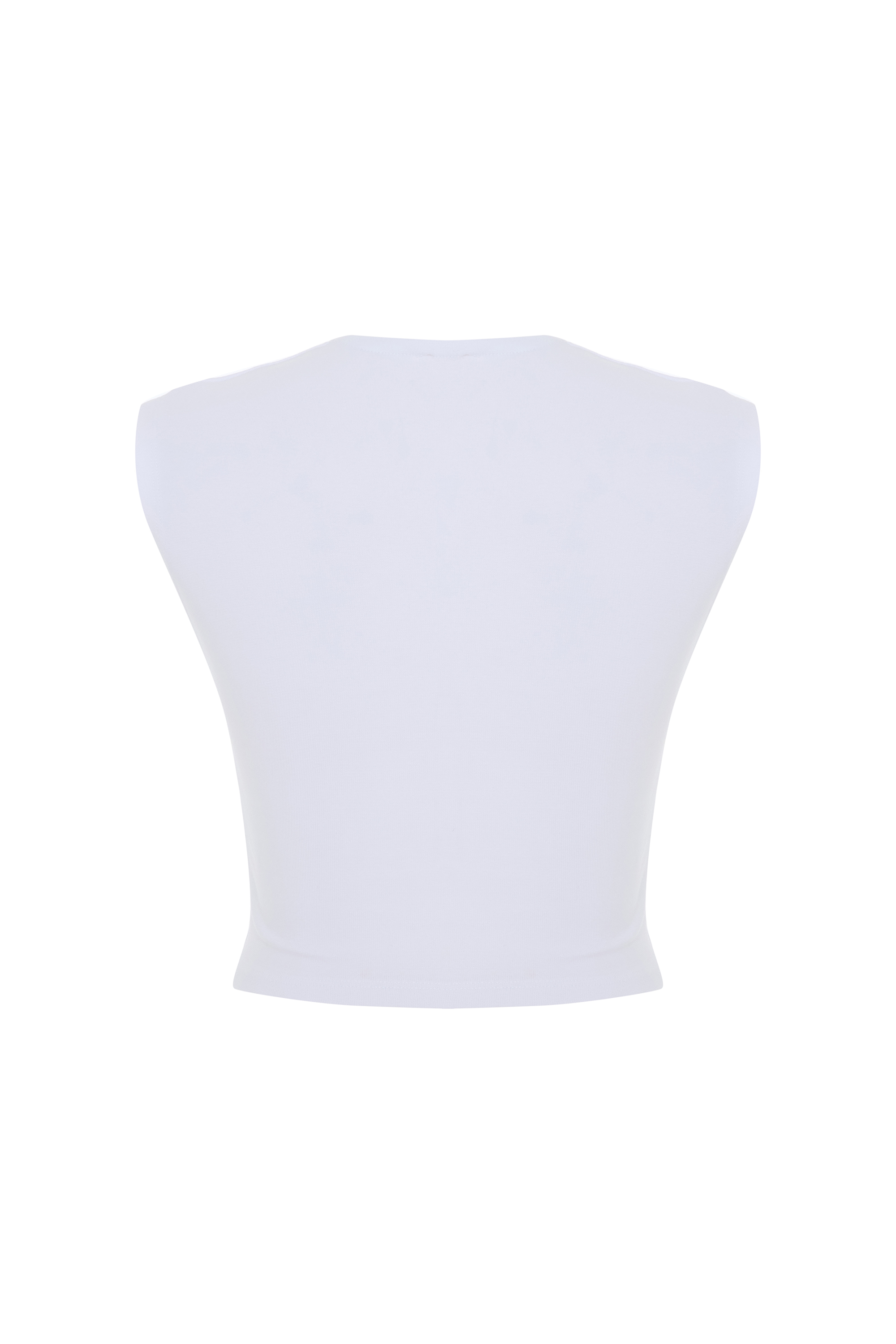 Kadın Beyaz Bisiklet Yaka Crop T-Shirt