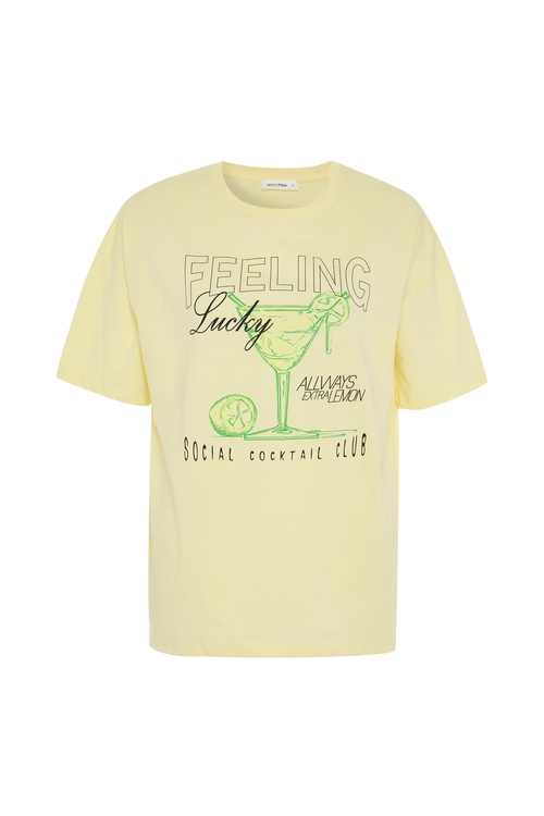  BASKILI BİSİKLET YAKA OVERSIZE T-SHIRT