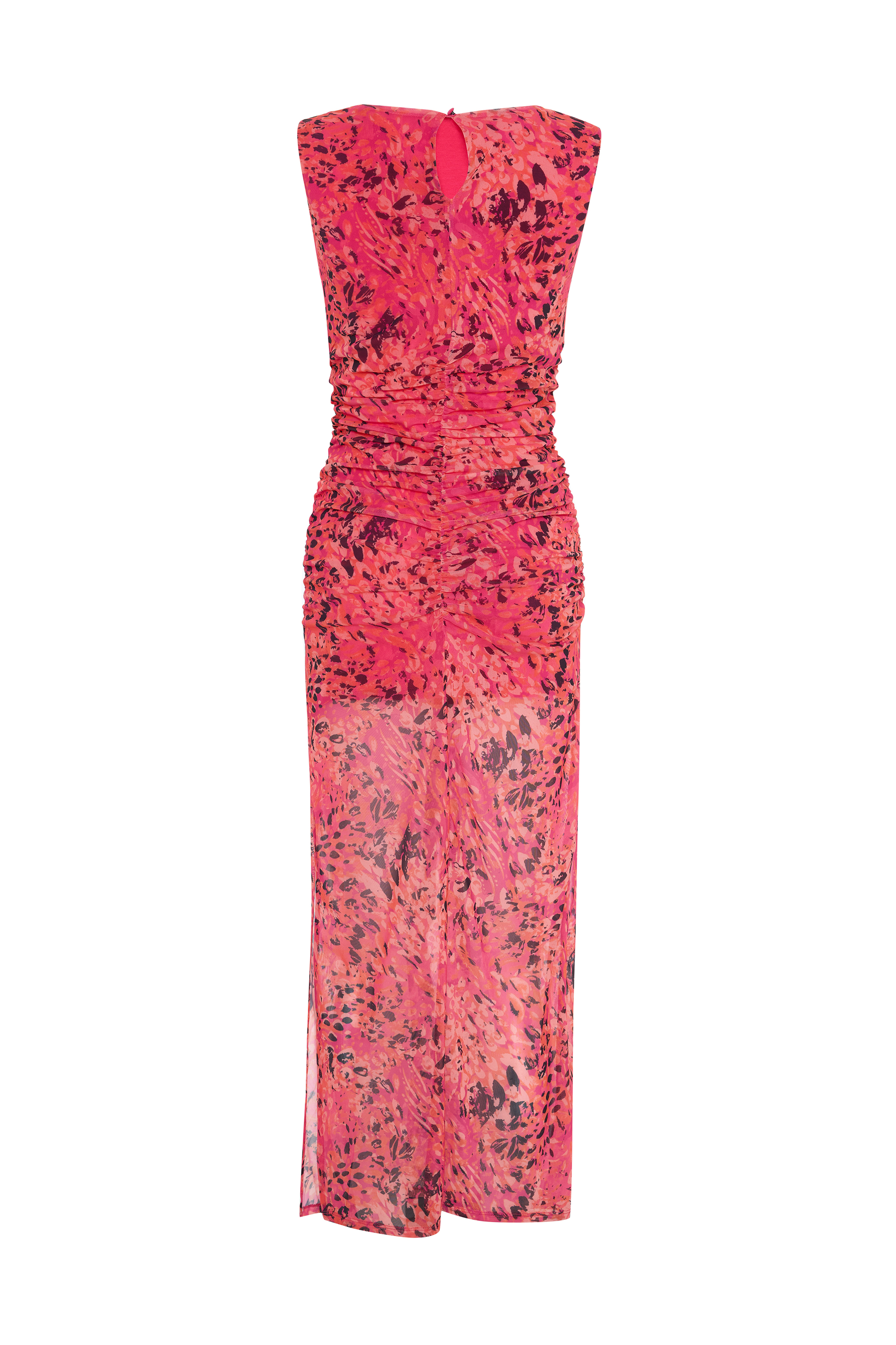 BASKILI KOLSUZ DAR KESİM MİDİ ELBİSE