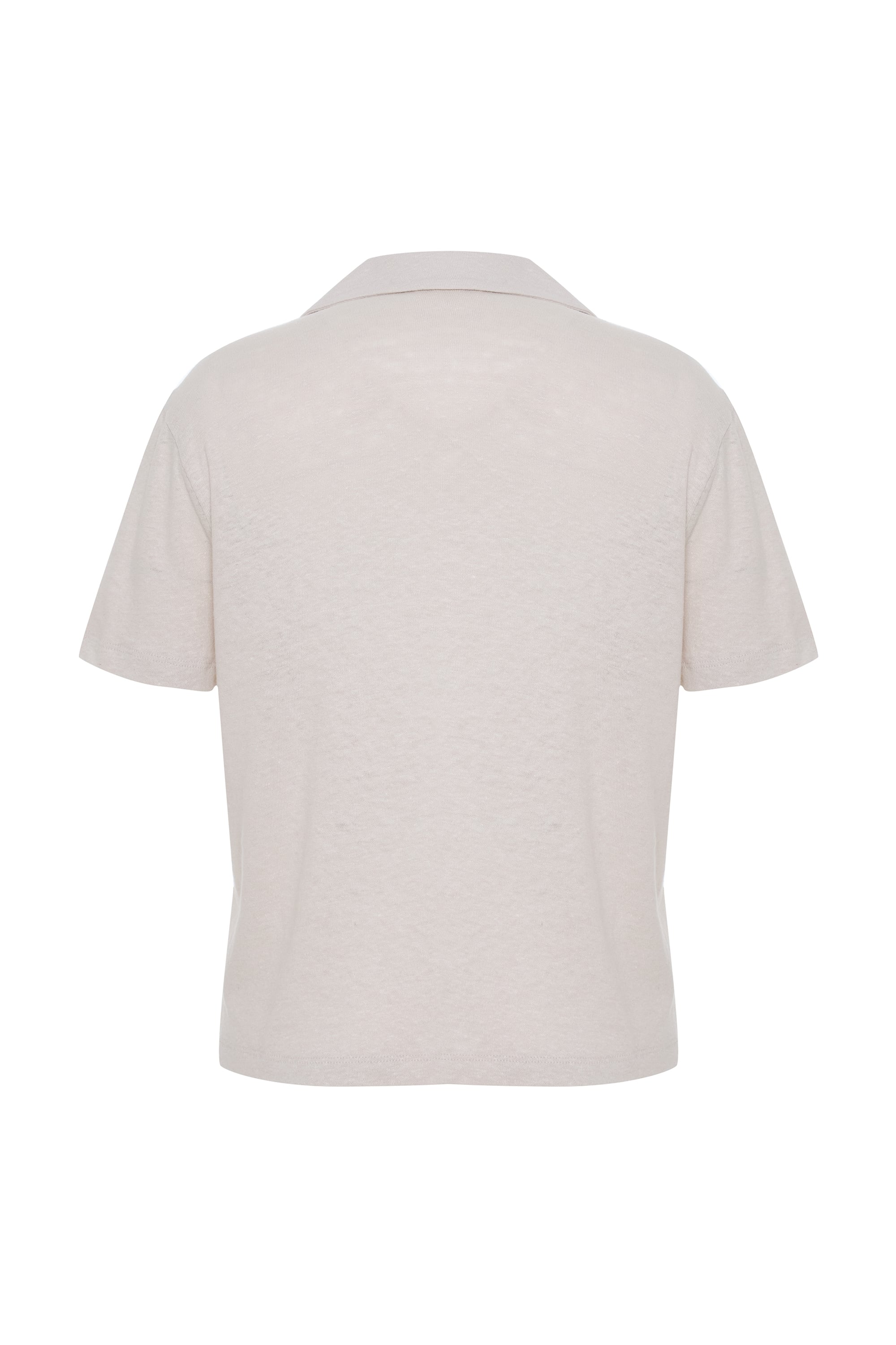 V YAKA DÜĞMELİ KISA KOLLU ÖRME T-SHIRT