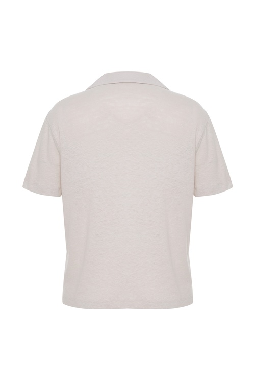  V YAKA DÜĞMELİ KISA KOLLU ÖRME T-SHIRT