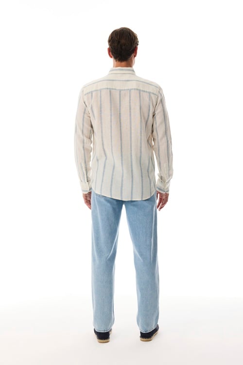 REGULAR FIT KETEN KARIŞIMLI ÇİZGİLİ UZUN KOLLU GÖMLEK