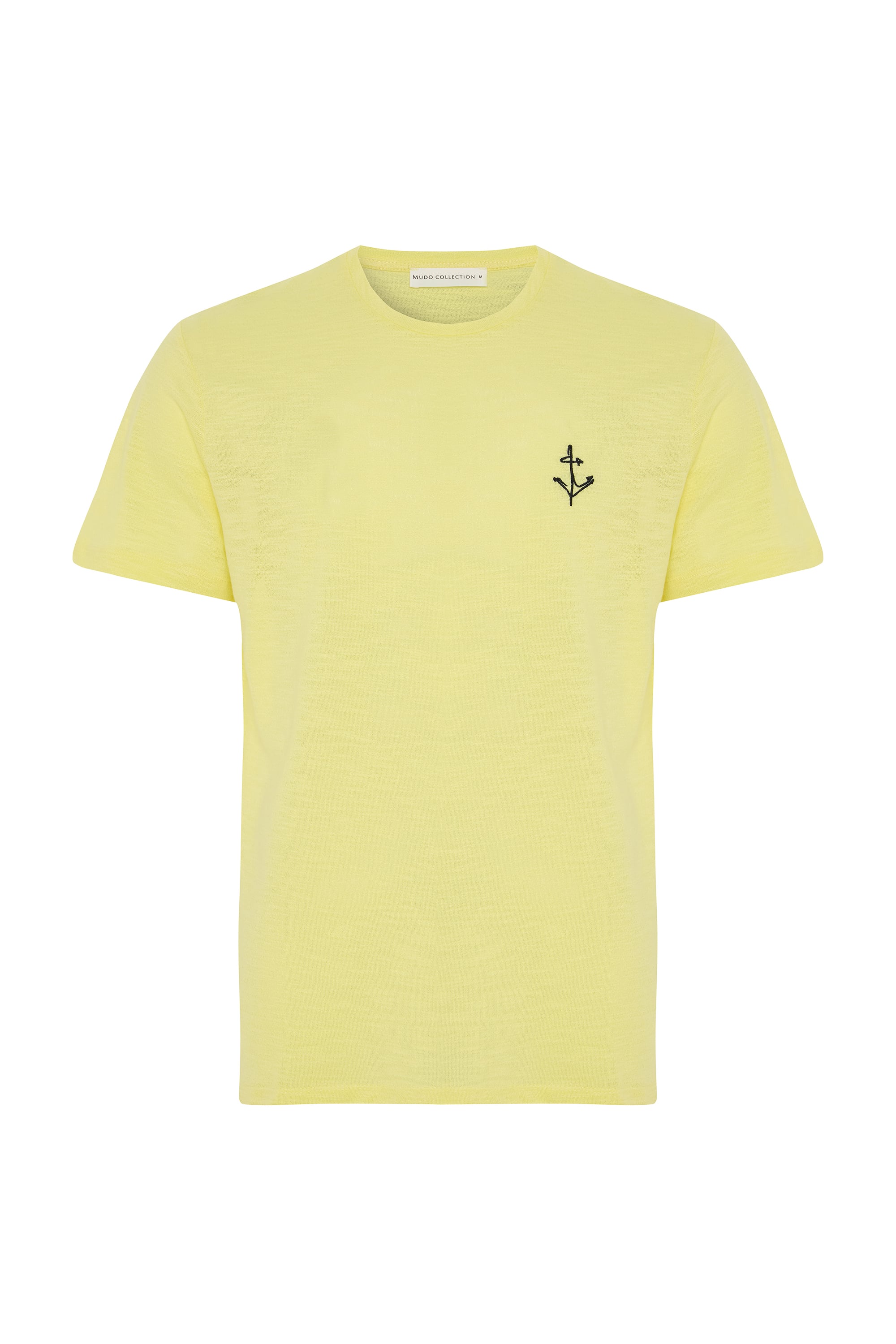 Erkek Sarı Nakışlı Bisiklet Yaka T-Shirt