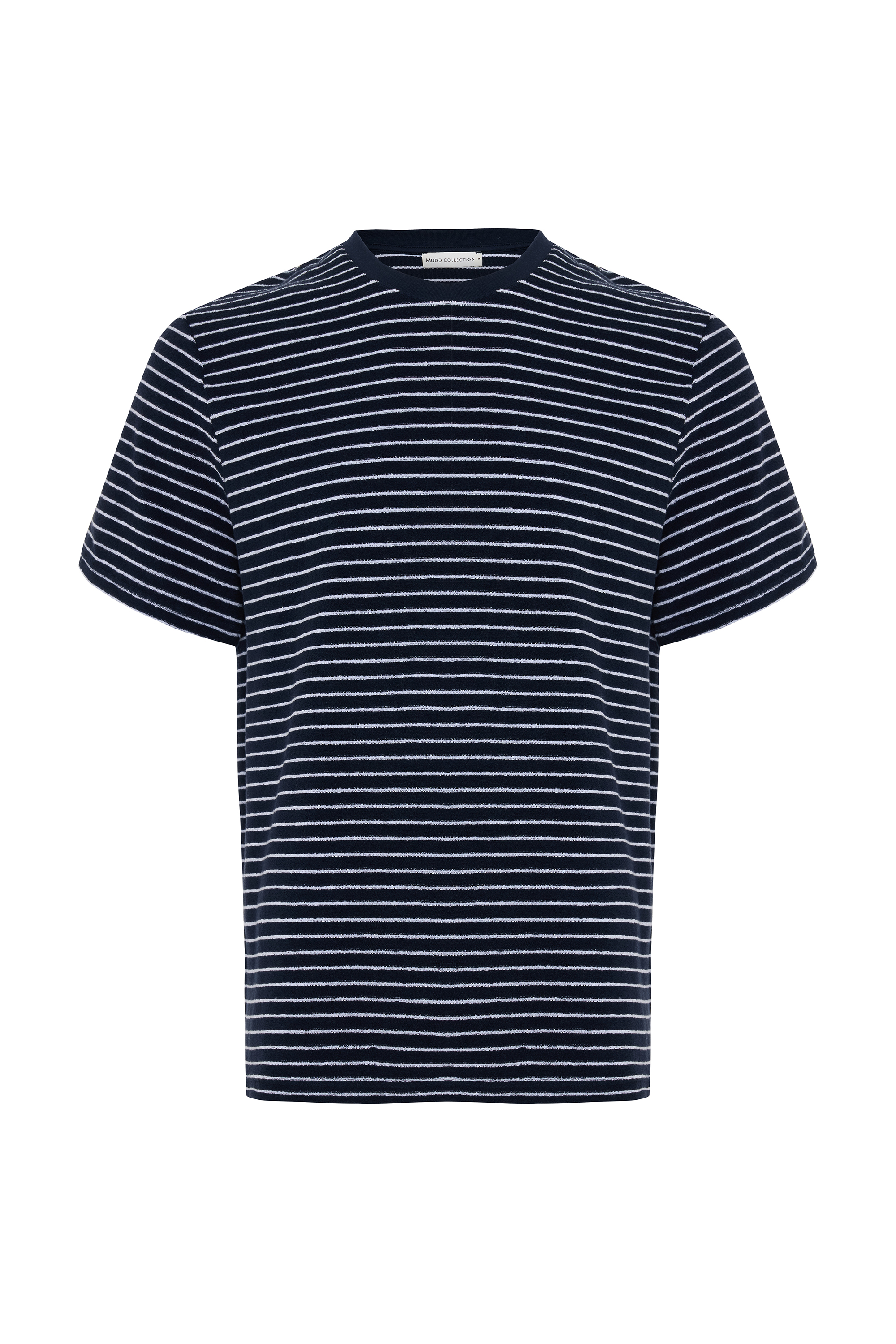 Erkek Lacivert Çizgili Bisiklet Yaka Örme T-Shirt