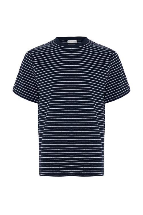 Erkek Lacivert Çizgili Bisiklet Yaka Örme T-Shirt