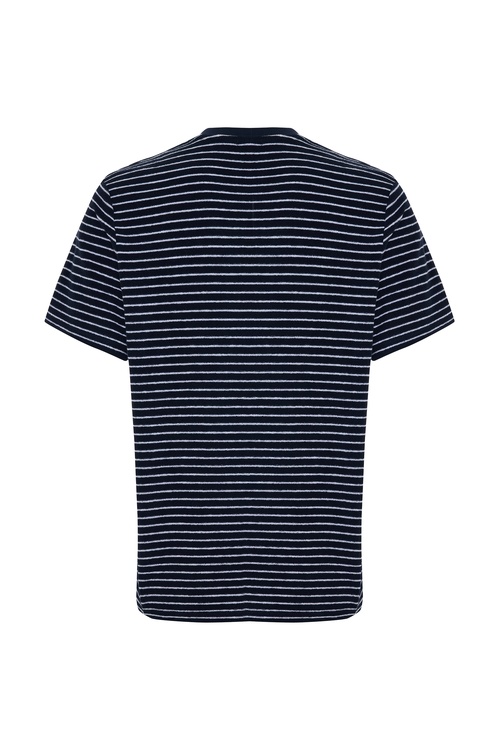  Erkek Lacivert Çizgili Bisiklet Yaka Örme T-Shirt
