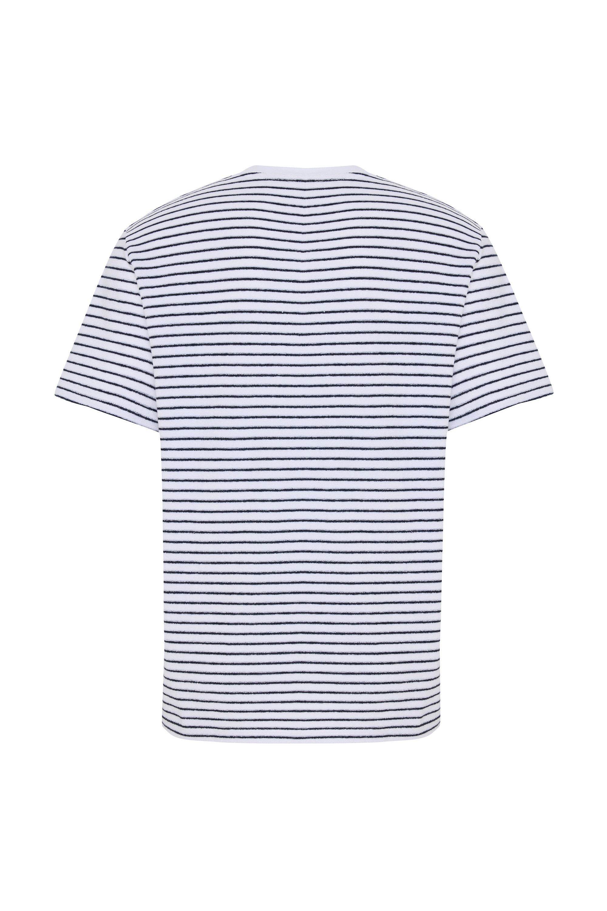 Erkek Beyaz Çizgili Bisiklet Yaka Örme T-Shirt
