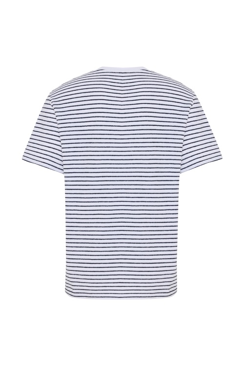 Erkek Beyaz Çizgili Bisiklet Yaka Örme T-Shirt