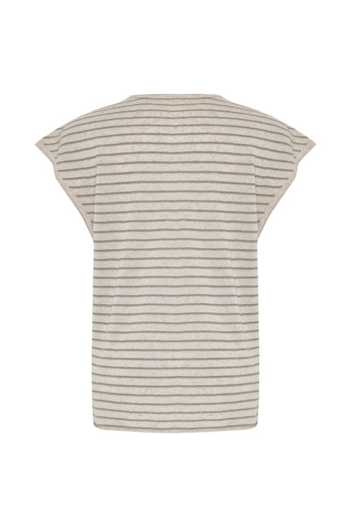  ÇİZGİLİ LOOSE FIT BİSİKLET YAKA DÜŞÜK KOL BLUZ