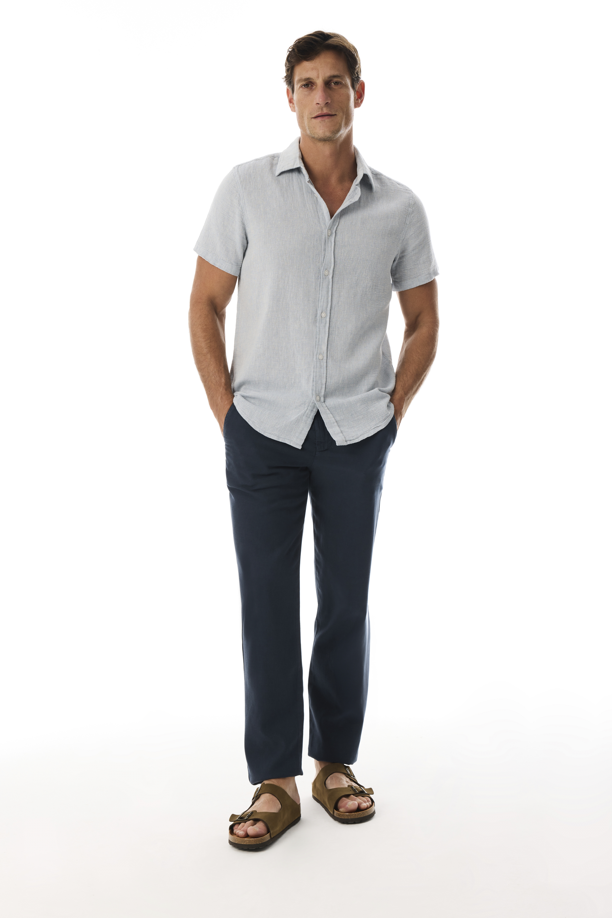 KETEN KARIŞIMLI REGULAR FIT KISA KOLLU GÖMLEK