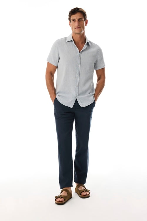  KETEN KARIŞIMLI REGULAR FIT KISA KOLLU GÖMLEK