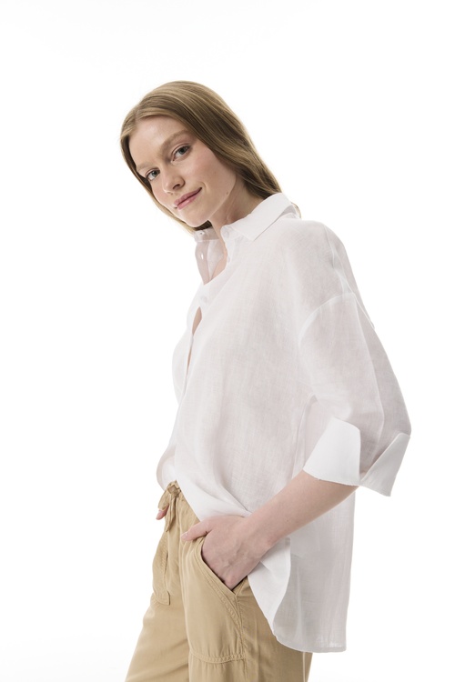  OVERSIZE 3/4 KOL KETEN GÖMLEK