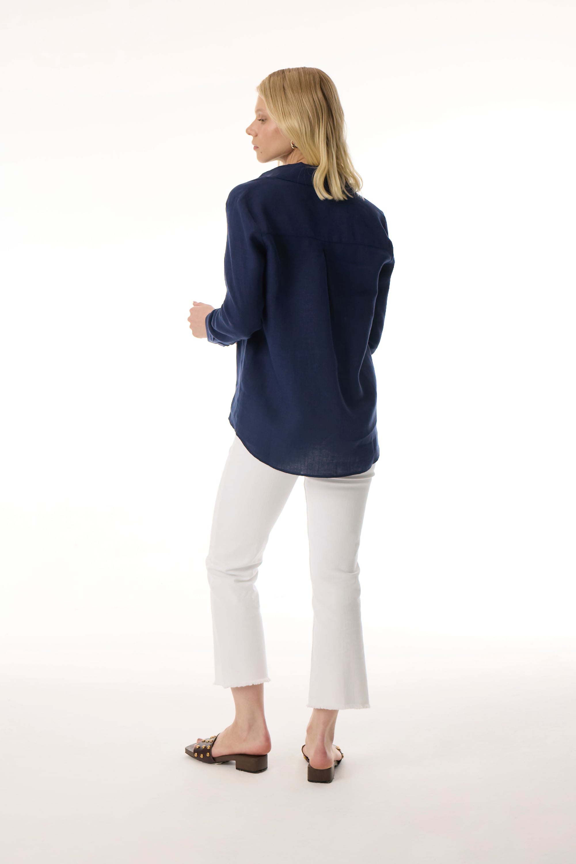 REGULAR FIT UZUN KOLLU KETEN GÖMLEK