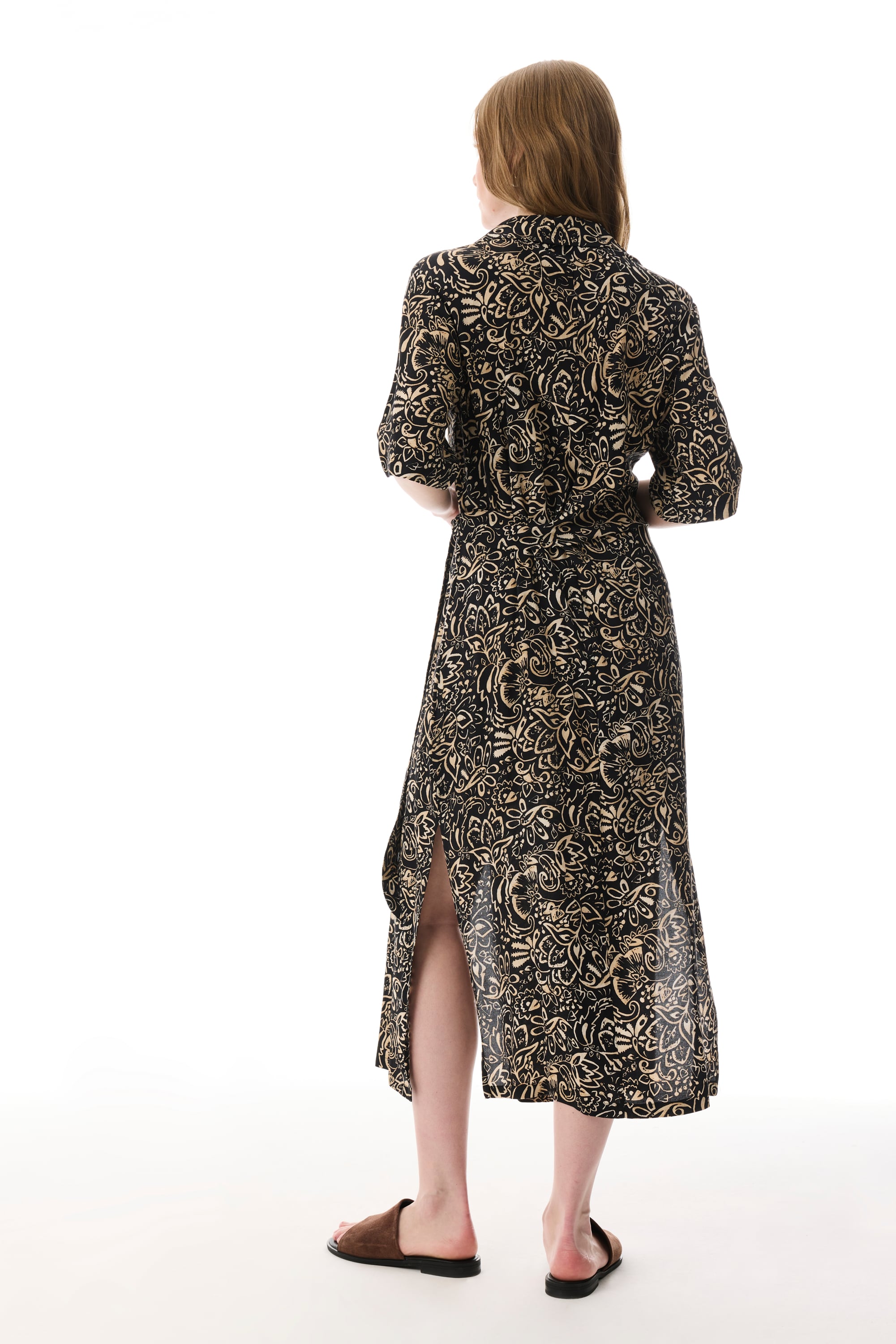 ETNİK BASKILI BAĞLAMA DETAYLI UZUN ELBİSE