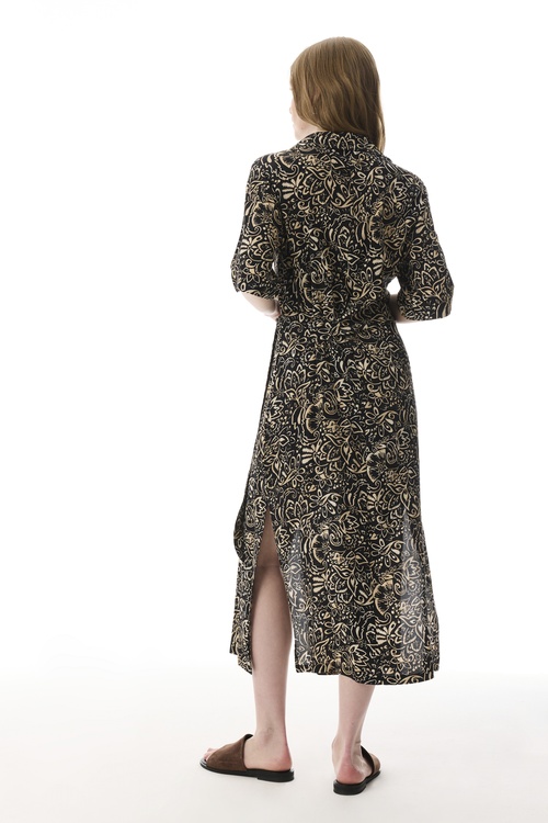  ETNİK BASKILI BAĞLAMA DETAYLI UZUN ELBİSE