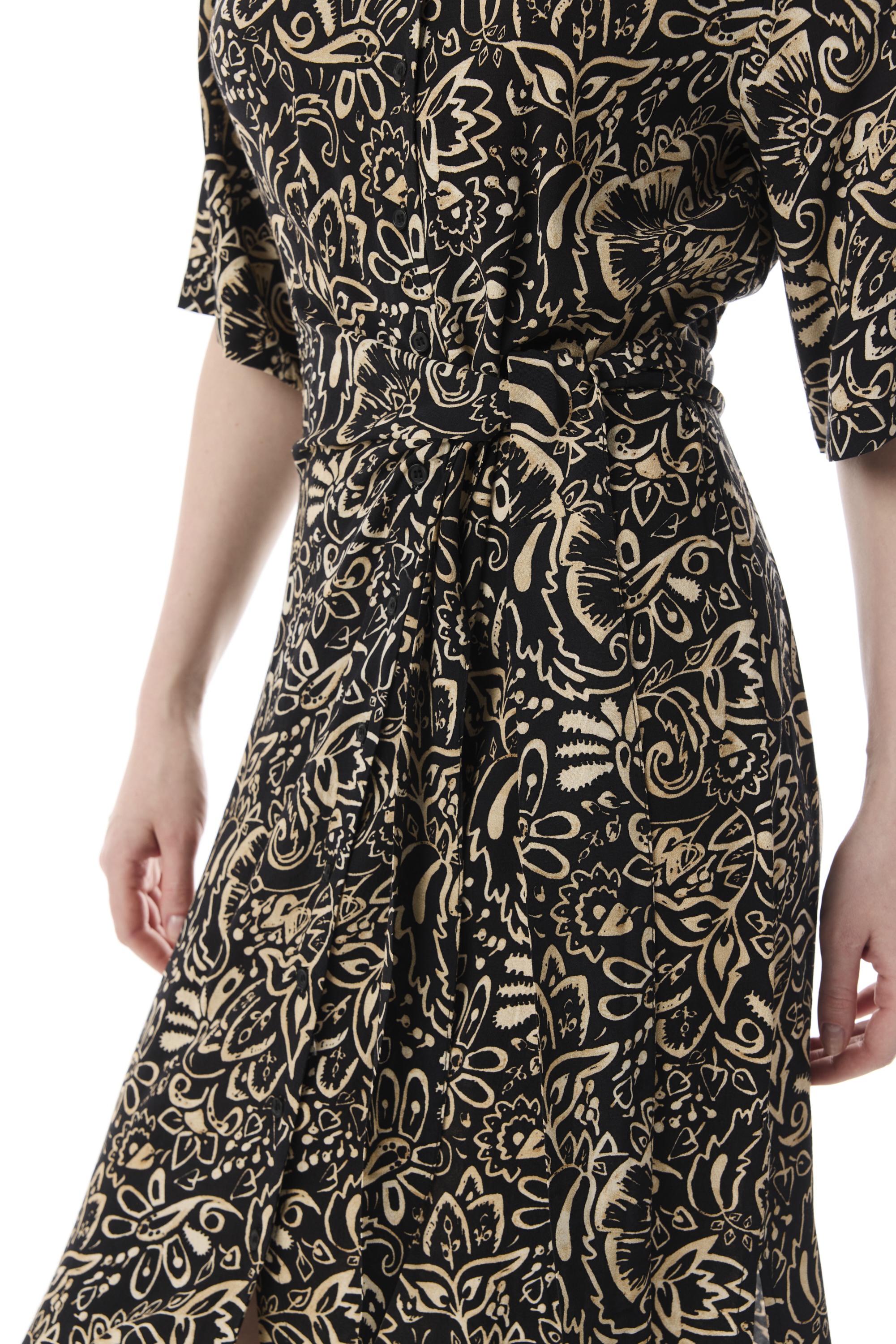 ETNİK BASKILI BAĞLAMA DETAYLI UZUN ELBİSE