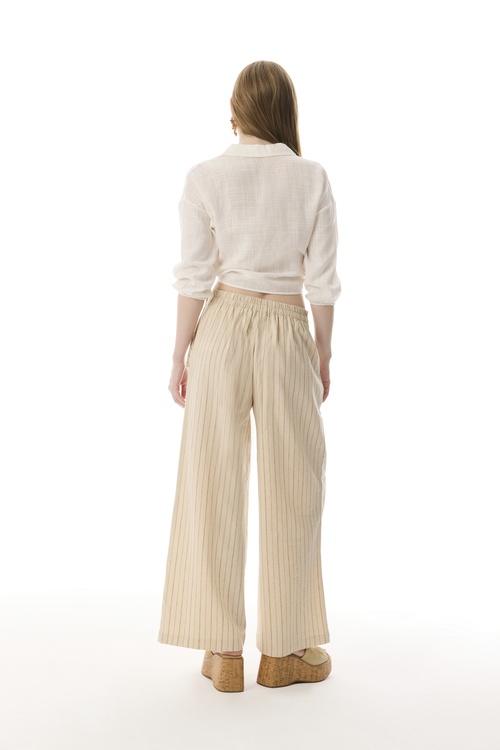  BELİ BAĞLAMALI V YAKA CROP BLUZ