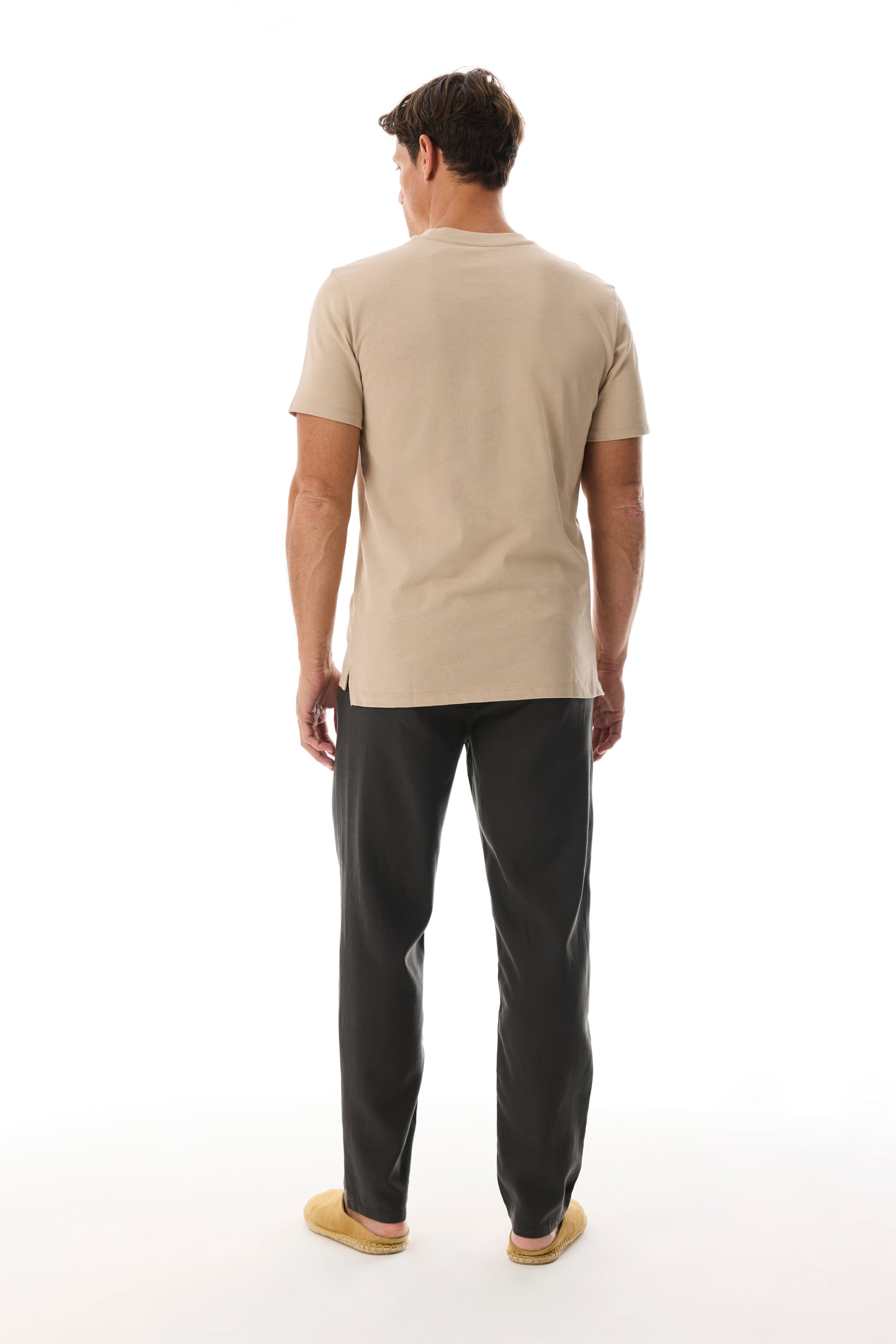 Erkek Bej Rengi Bisiklet Yaka Loose Fit Kısa Kollu T-Shirt