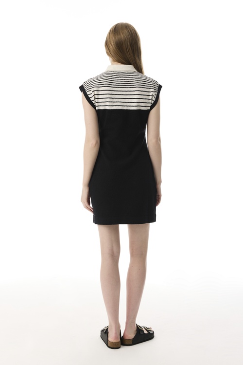  ÇİZGİLİ KISA KOLLU TRİKO MİNİ ELBİSE