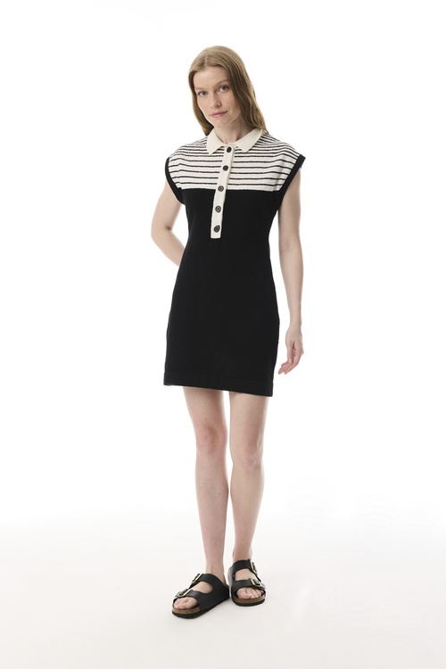  ÇİZGİLİ KISA KOLLU TRİKO MİNİ ELBİSE