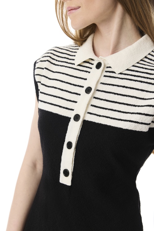  ÇİZGİLİ KISA KOLLU TRİKO MİNİ ELBİSE