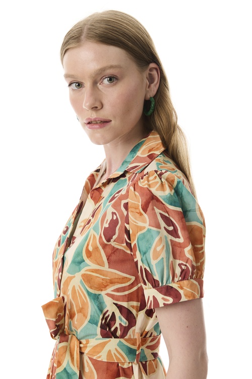  BASKILI KLOŞ MİDİ GÖMLEK ELBİSE