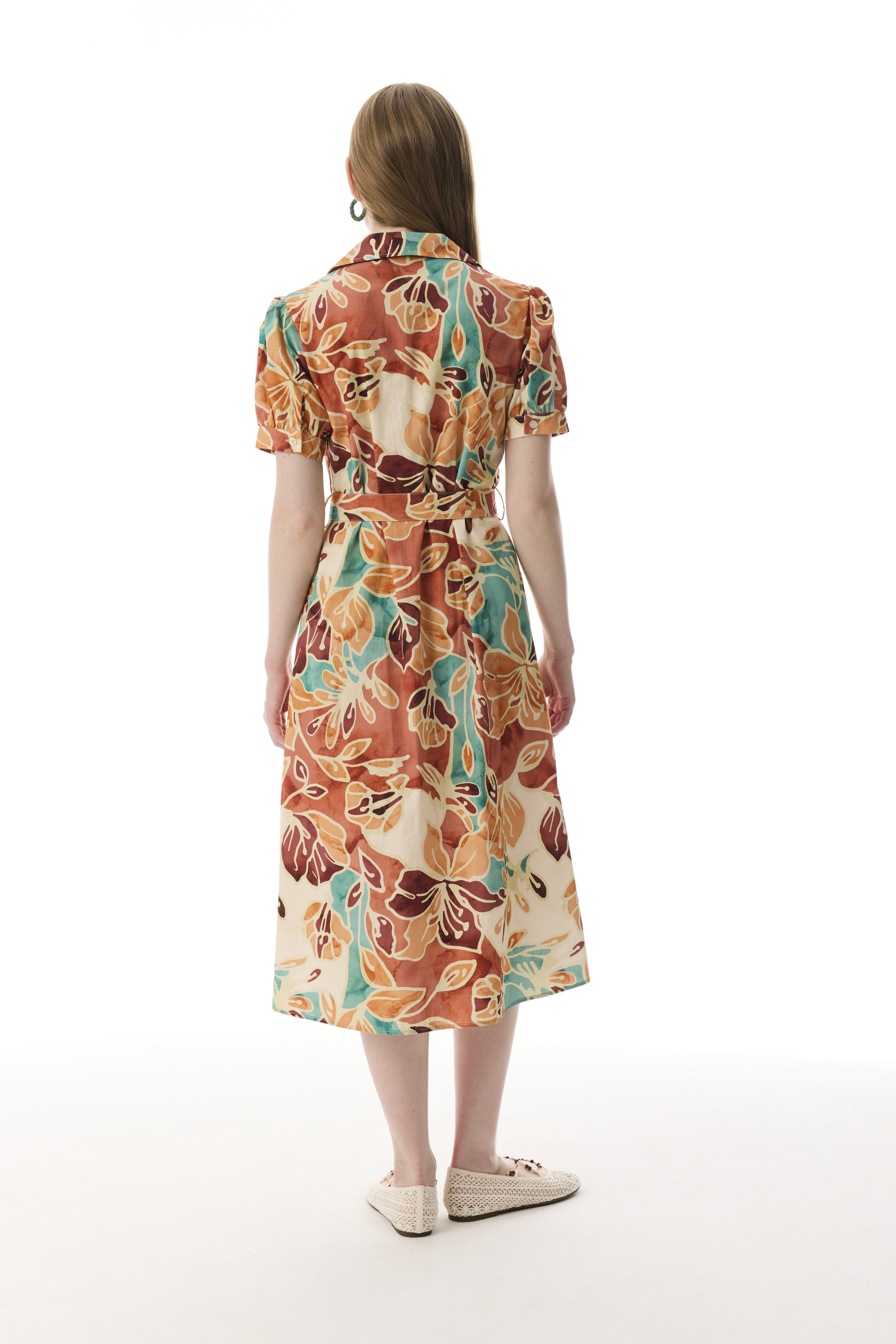 BASKILI KLOŞ MİDİ GÖMLEK ELBİSE