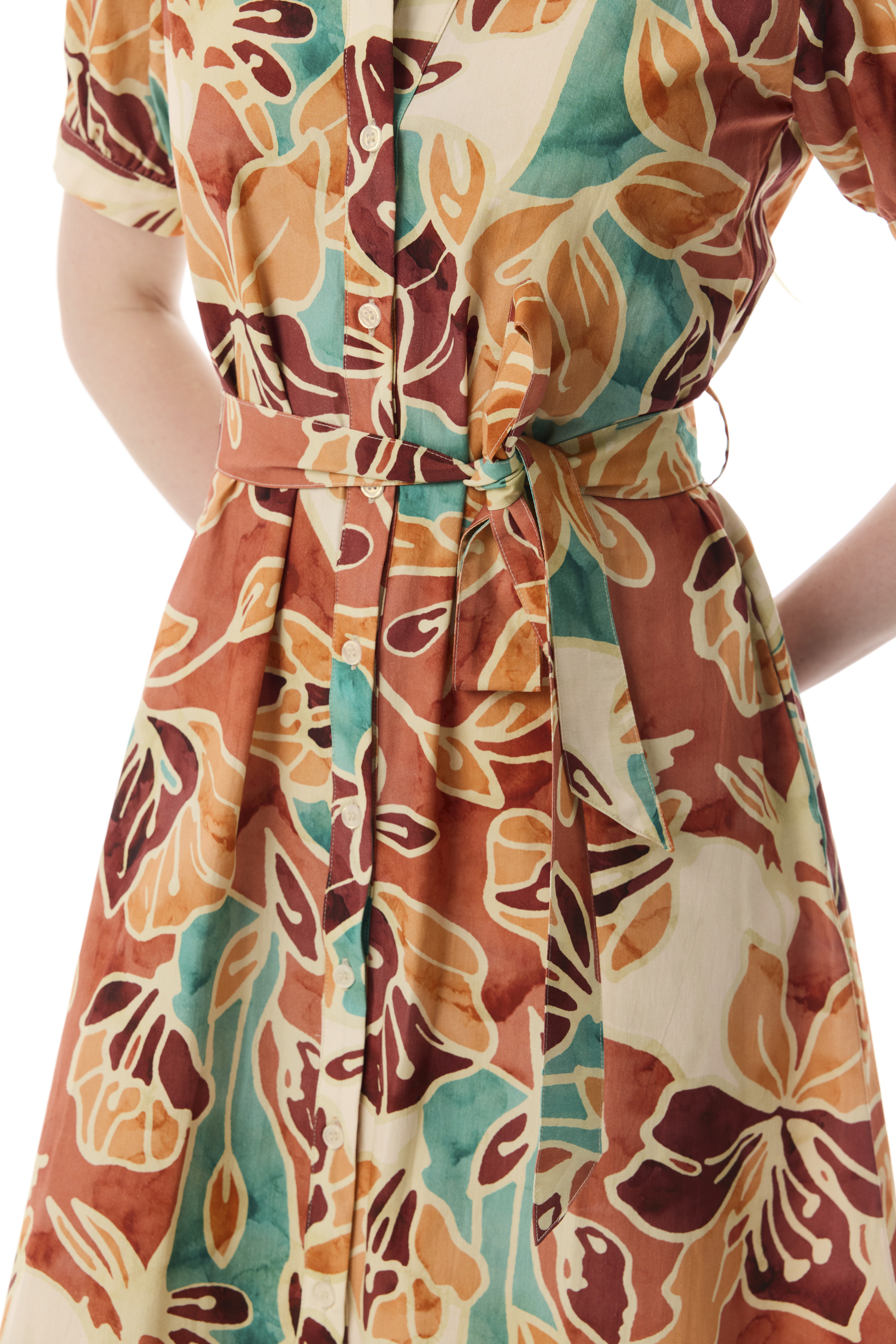 BASKILI KLOŞ MİDİ GÖMLEK ELBİSE