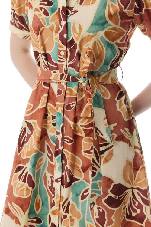  BASKILI KLOŞ MİDİ GÖMLEK ELBİSE