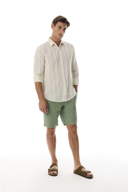  REGULAR FIT KETEN KARIŞIMLI ÇİZGİLİ UZUN KOLLU GÖMLEK