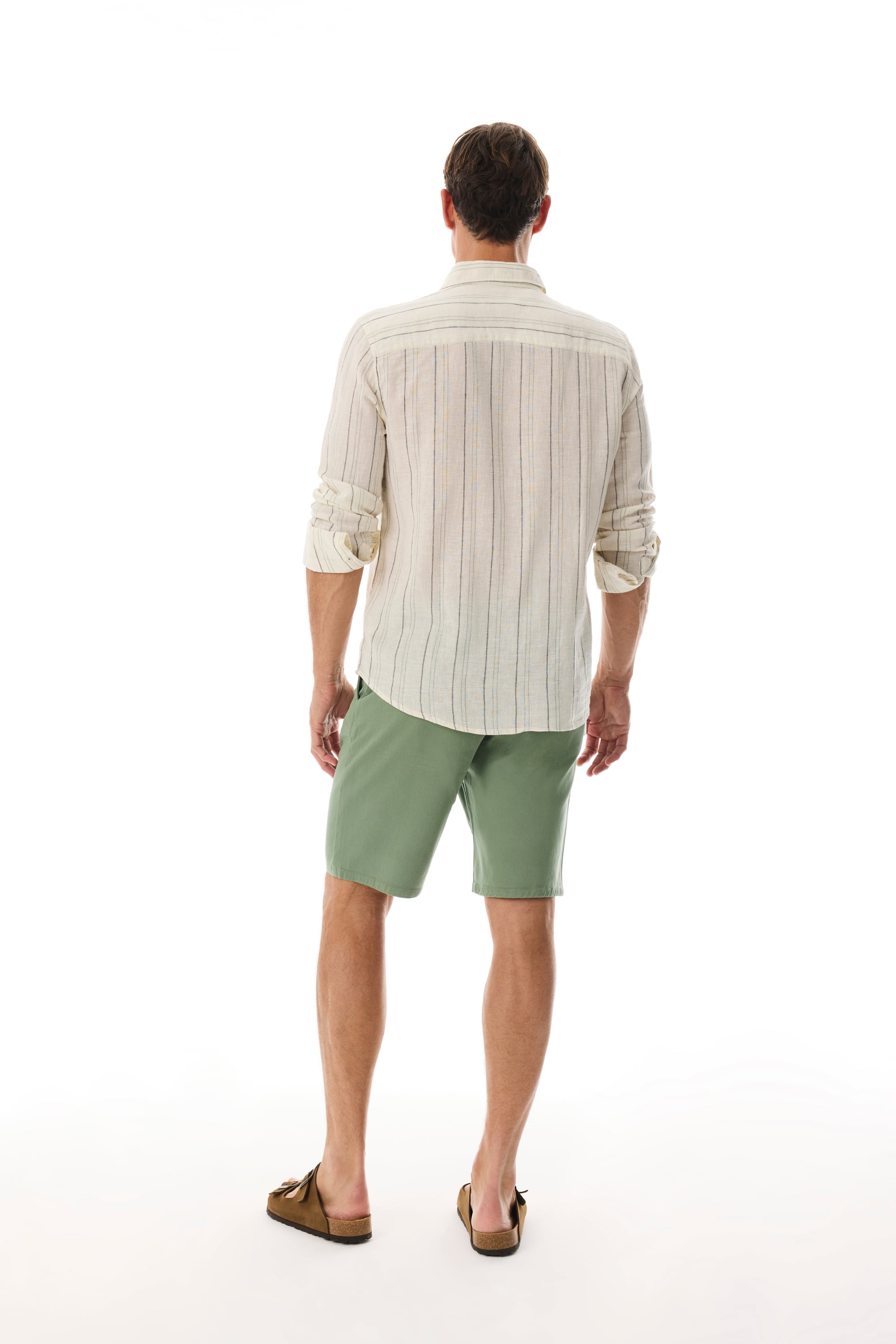 REGULAR FIT KETEN KARIŞIMLI ÇİZGİLİ UZUN KOLLU GÖMLEK