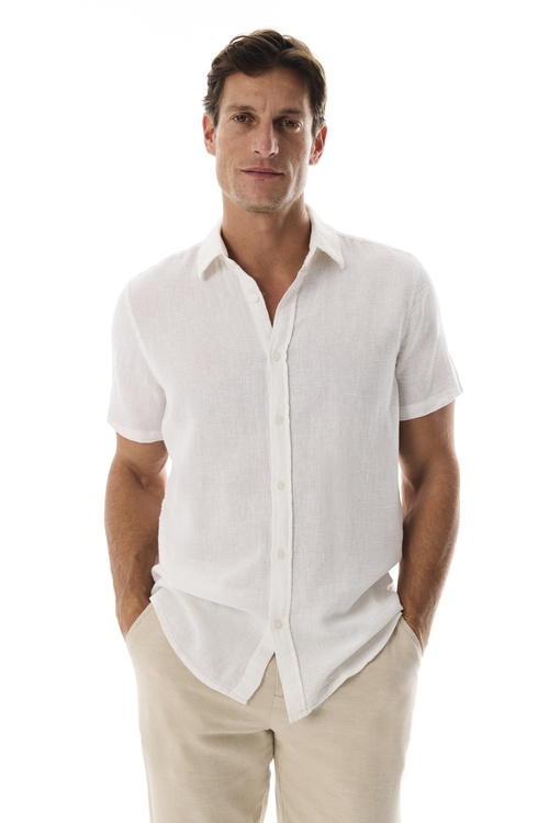  KETEN KARIŞIMLI REGULAR FIT KISA KOLLU GÖMLEK