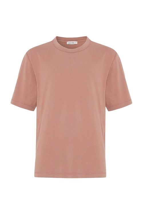 Erkek Pembe Relax Fit Dikiş Detaylı Bisiklet Yaka T-Shirt