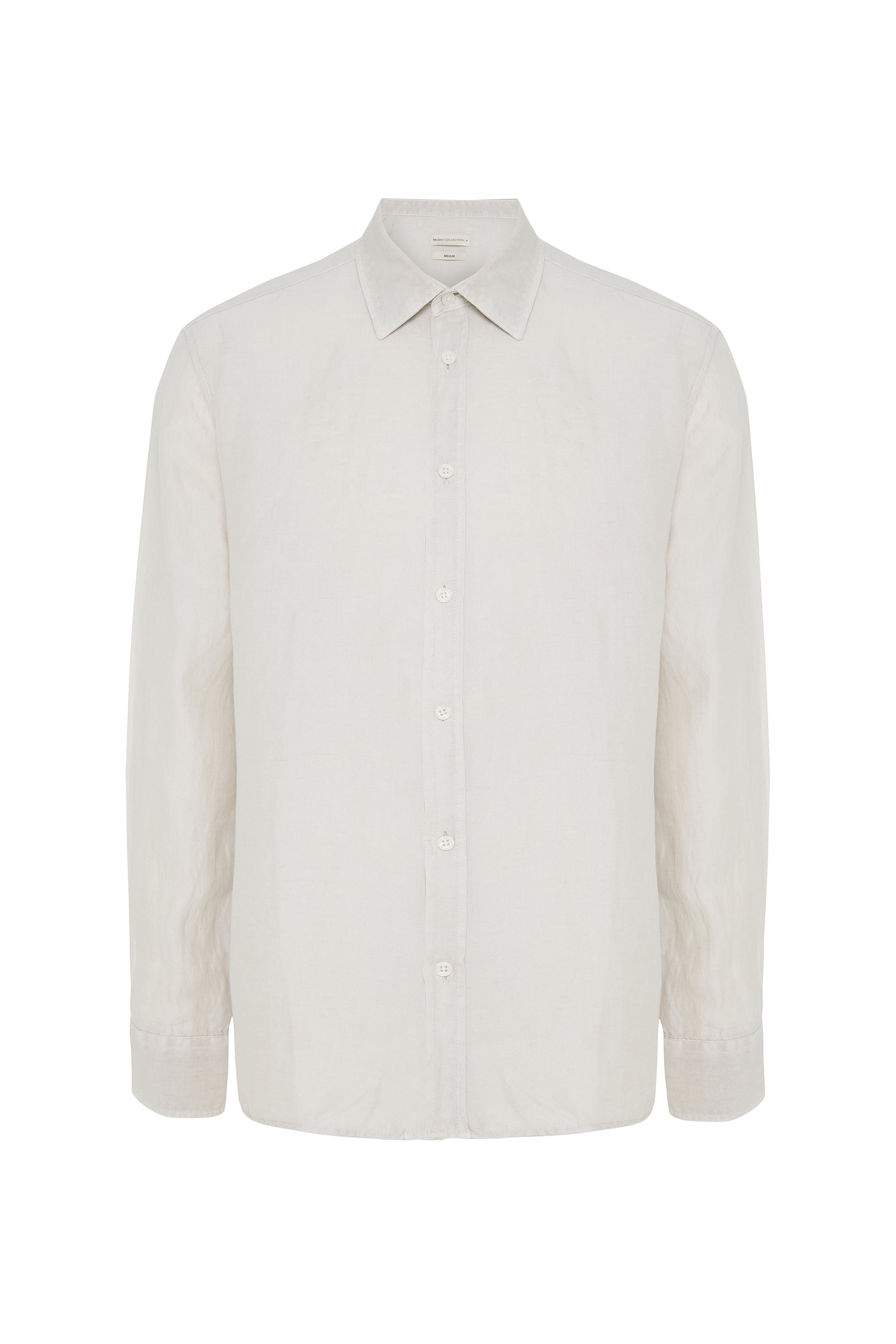 REGULAR FIT UZUN KOLLU KETEN KARIŞIMLI GÖMLEK