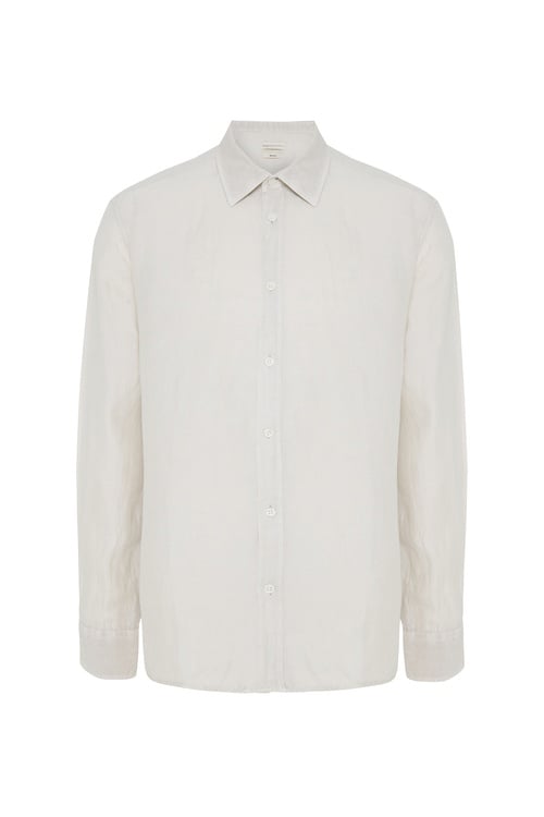 REGULAR FIT UZUN KOLLU KETEN KARIŞIMLI GÖMLEK