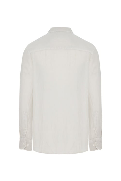 REGULAR FIT UZUN KOLLU KETEN KARIŞIMLI GÖMLEK