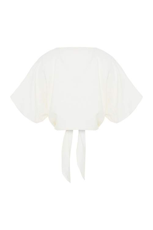  BAĞLAMA DETAYLI V YAKA CROP GÖMLEK