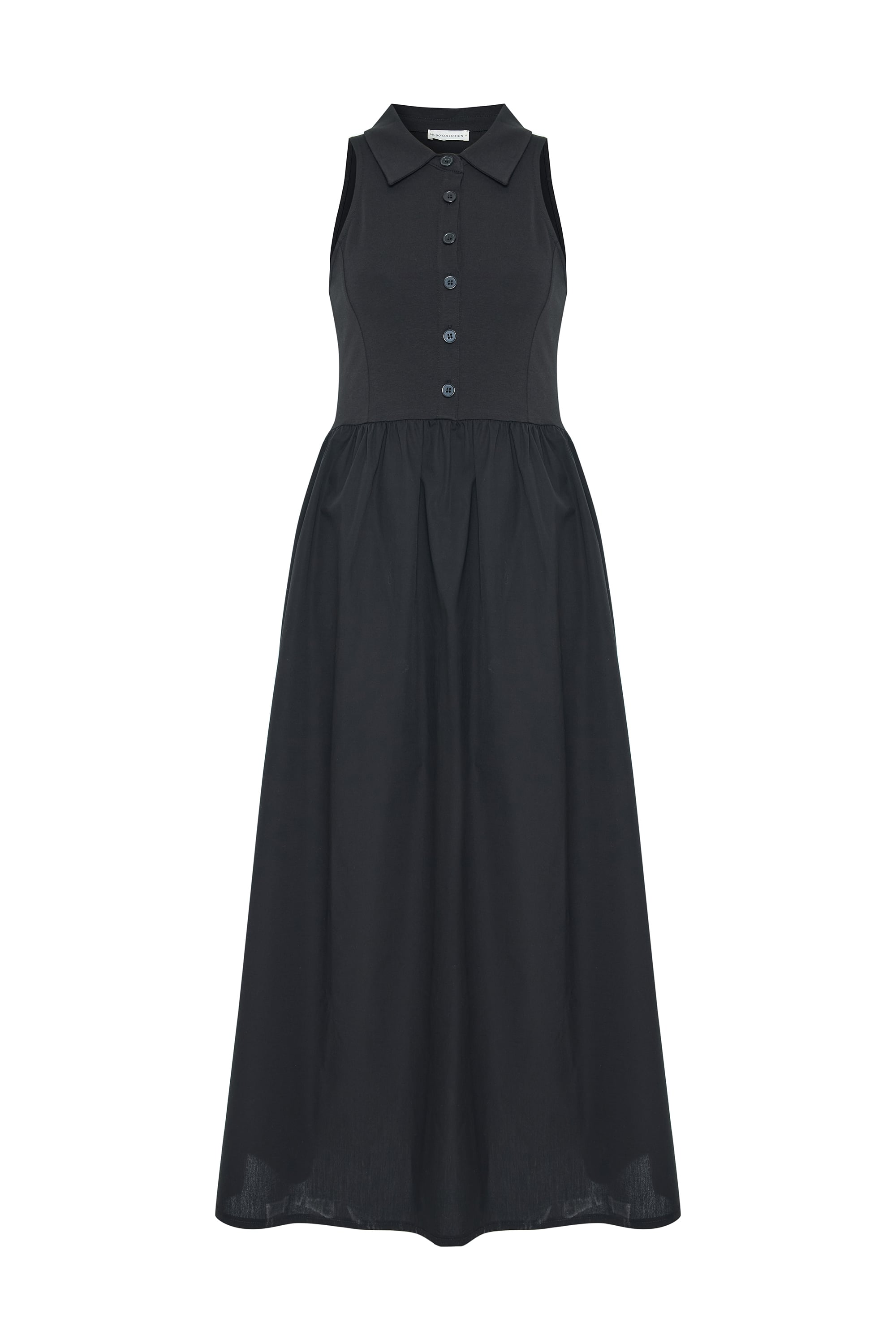 DÜZ KESİM KOLSUZ POLO YAKA MİDİ ELBİSE