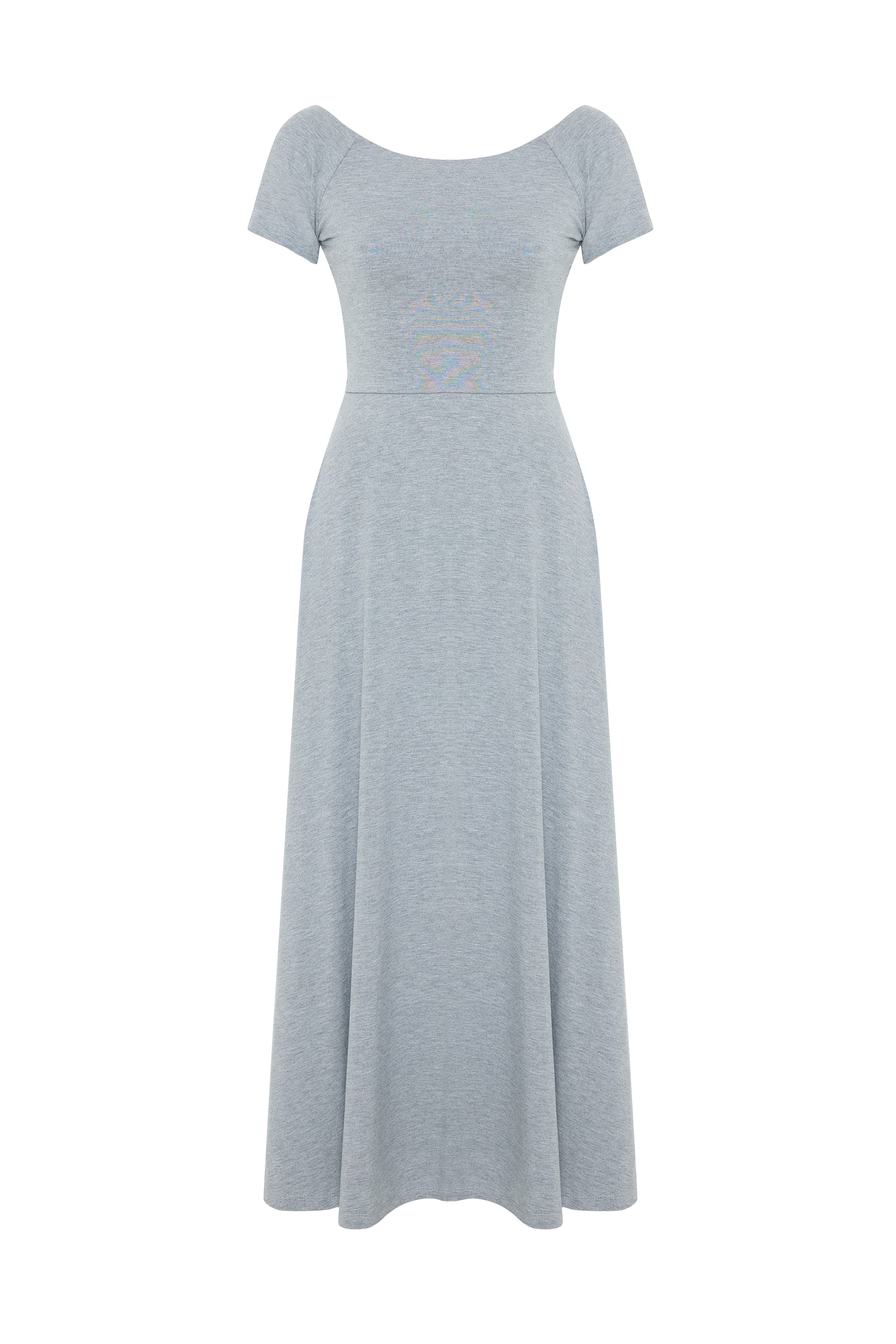 AÇIK YAKA SIRT DETAYLI MİDİ ELBİSE