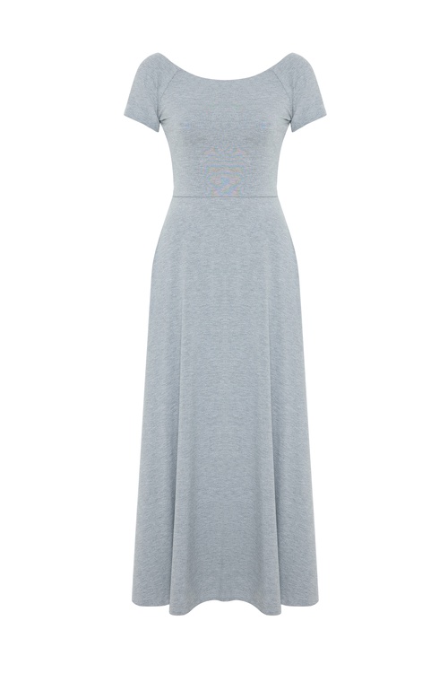  AÇIK YAKA SIRT DETAYLI MİDİ ELBİSE