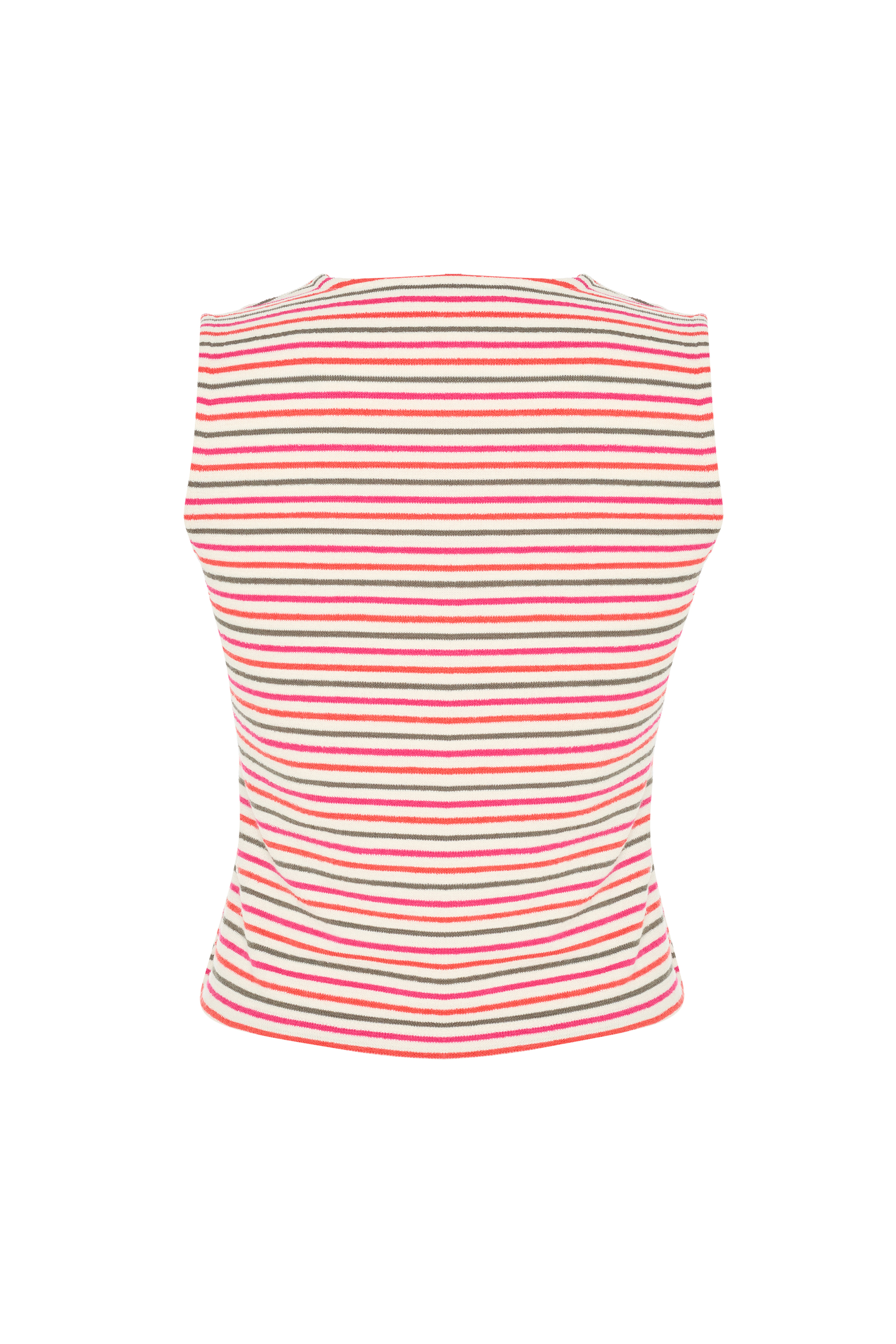 ÇİZGİLİ V YAKA DÜĞMELİ KOLSUZ BLUZ