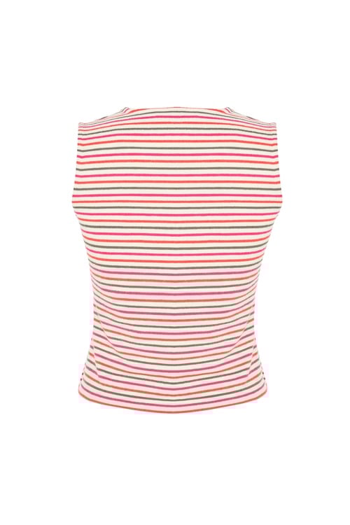 ÇİZGİLİ V YAKA DÜĞMELİ KOLSUZ BLUZ