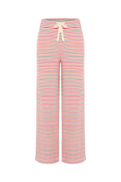 Mudo Çizgili Wide Leg Beli Bağlamalı Örme Pantolon