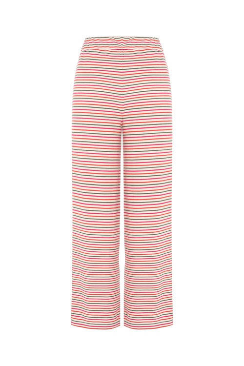 ÇİZGİLİ WIDE LEG BELİ BAĞLAMALI ÖRME PANTOLON