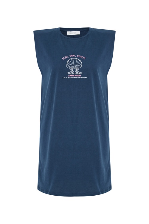  MARİN NAKIŞLI KISA KOLLU MİNİ ELBİSE